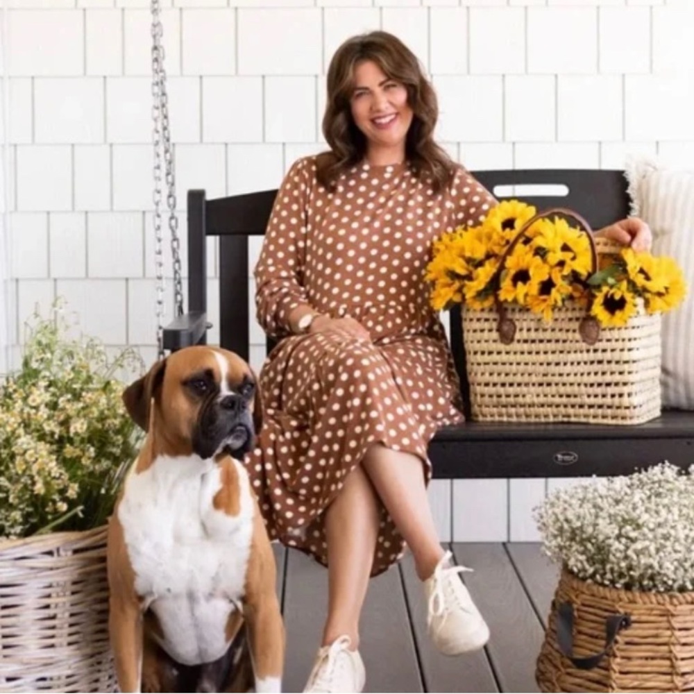 Joe Fresh x Jillian Harris Brown with white polka dot dress